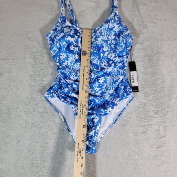 NICOLE MILLER Swimsuit Flattering‎ Ruched Tropical blue floral botanical Small - Picture 11 of 14